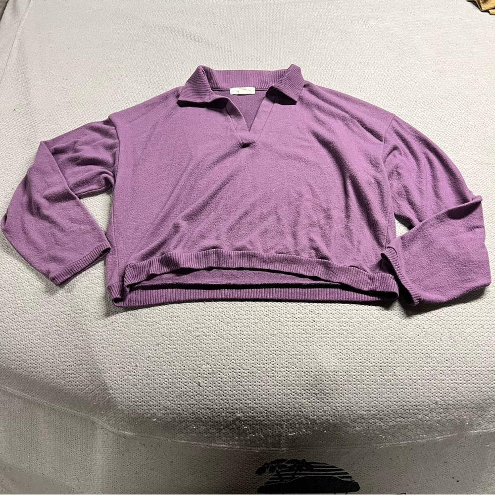 Treasure & Bond Purple Collar Polo Long Sleeve Sweater Top Size Medium EUC
